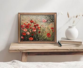 Amazon.co.jp: ヴィンテージウォールアート 赤い花の絵画